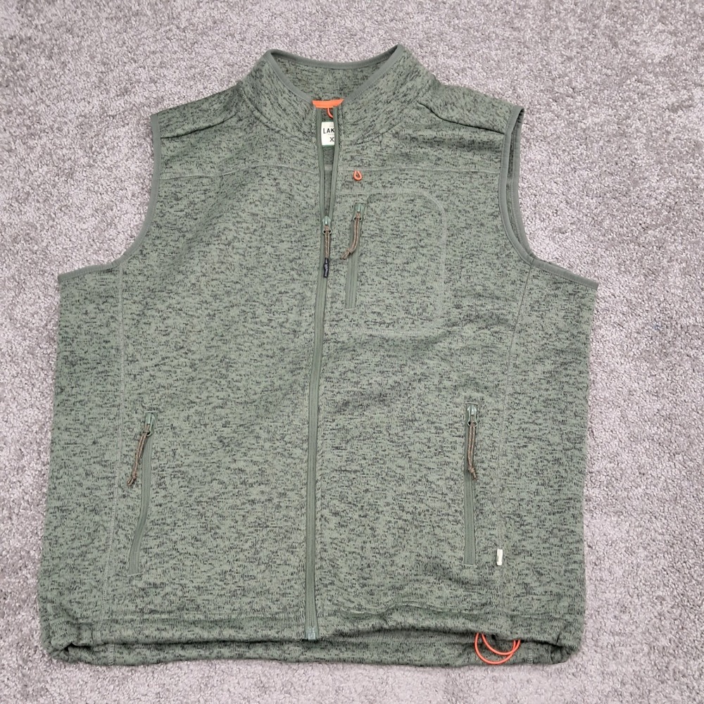 Lake & Trail Mens XL Olive Green Marled Full‎ Zip Fleece Vest Outdoor Layering